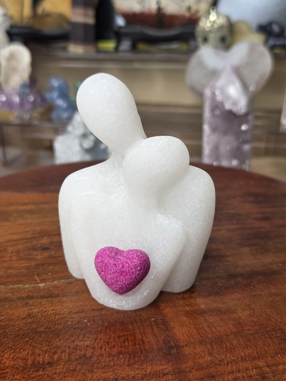 White Jade Couple Figurine With Honeycomb Ruby 3.36 In ( Anxiety )